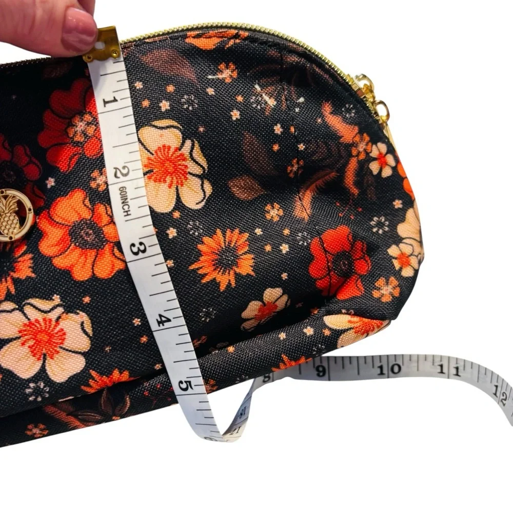 NWOT Simply Southern Black Red Orange Large Floral Cosmetic Bag with Gold Zipper